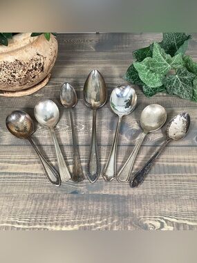 Vintage Silver Plated Spoon Collection, Lot Of 7 Spoons